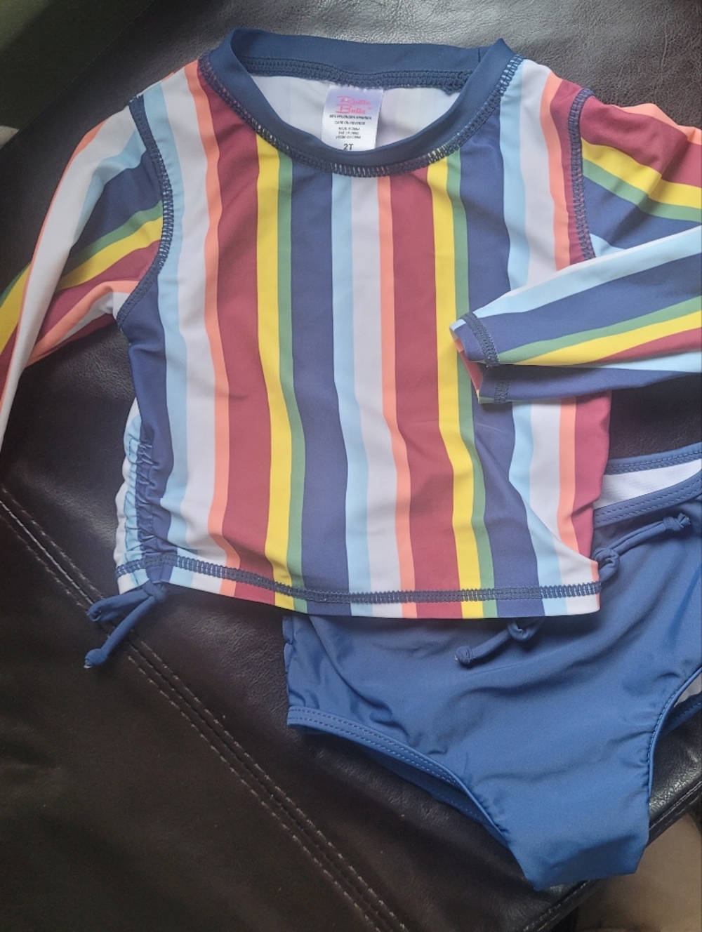 Toddler Swim Ruffle Butts Two Piece Striped Rash Guard Long Sleeve 2T Toddler